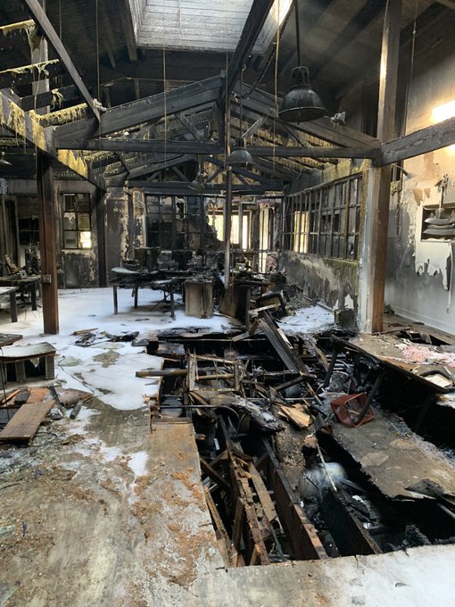 Santa Monica AIRMAP offices destroyed by arson fire during California riots.